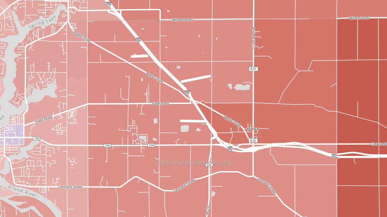 Nunica, MI block-group political-lean map