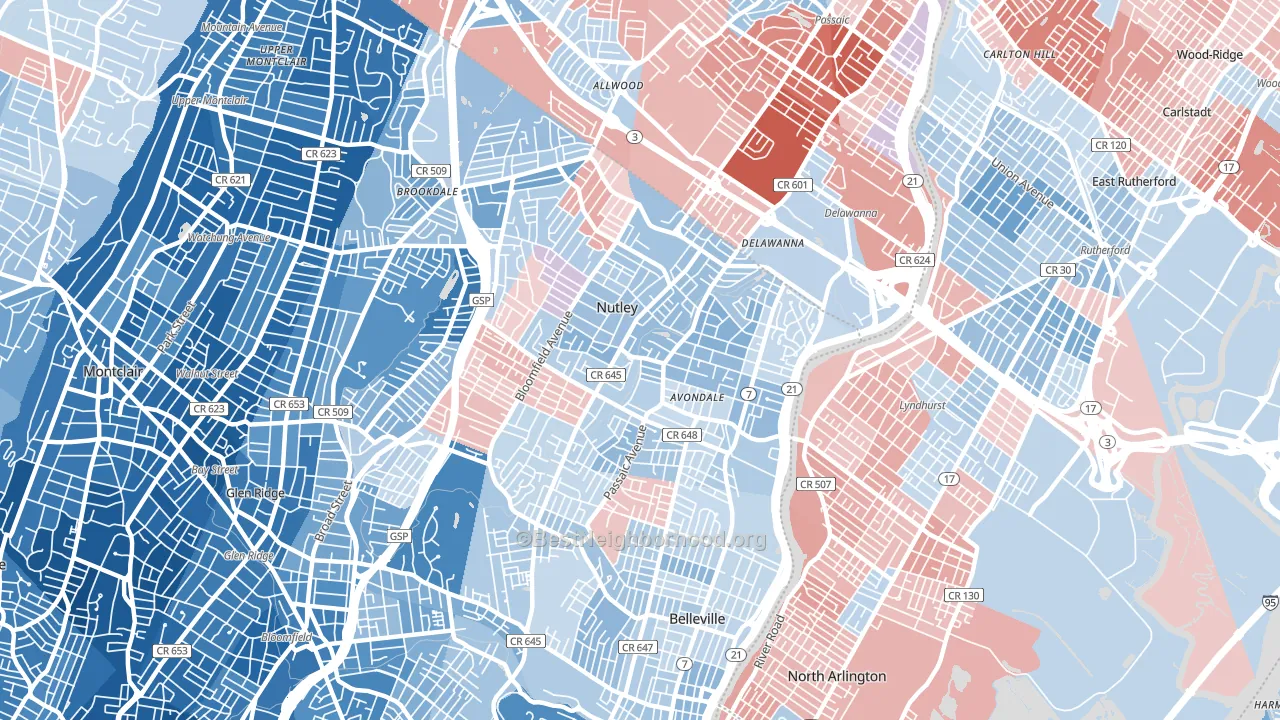 Nutley, NJ block-group political-lean map