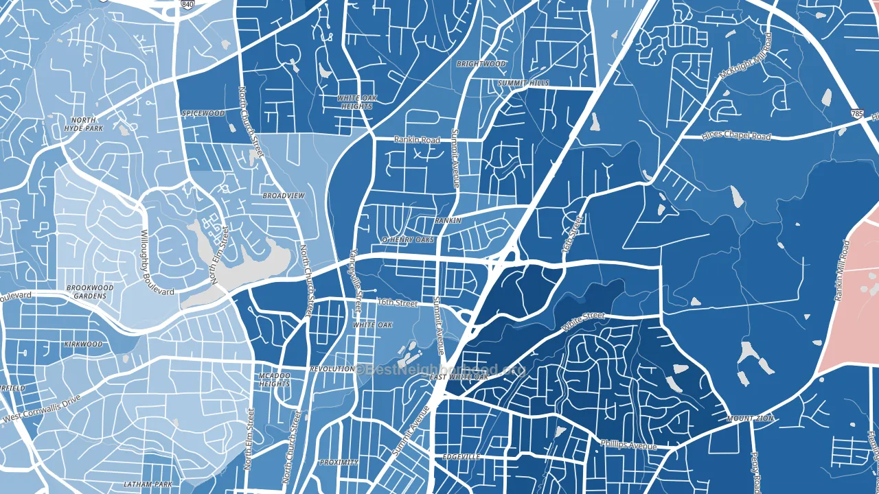 O Henry Oaks, Greensboro, NC block-group political-lean map