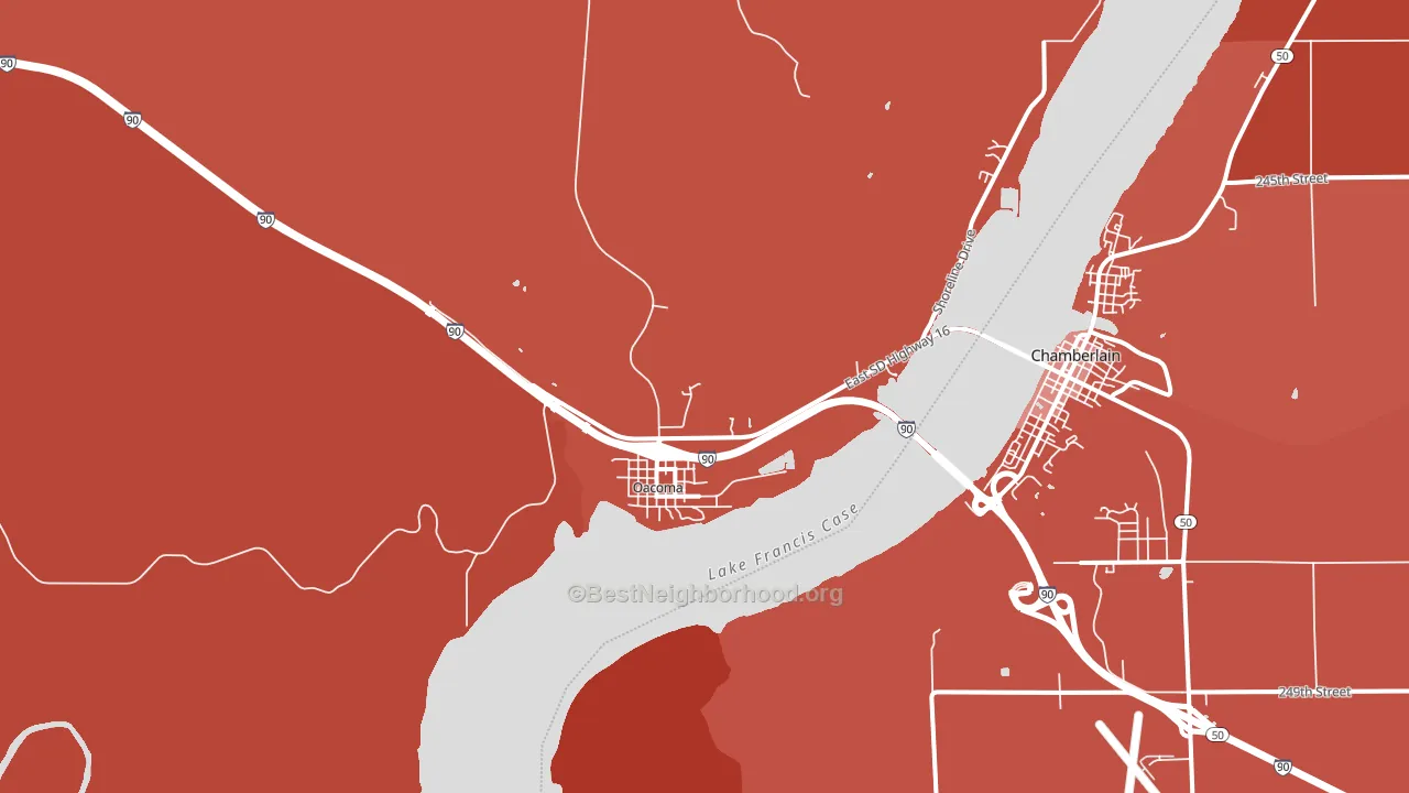 Oacoma, SD block-group political-lean map