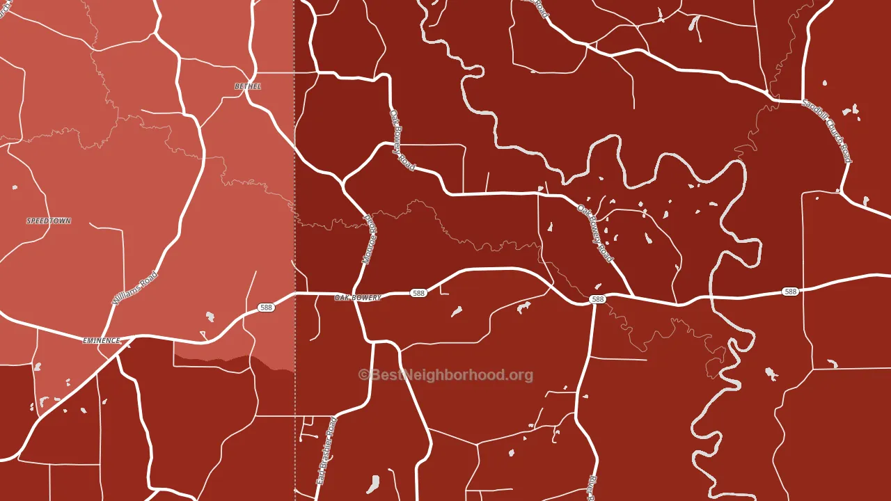 Oak Bowery, MS block-group political-lean map