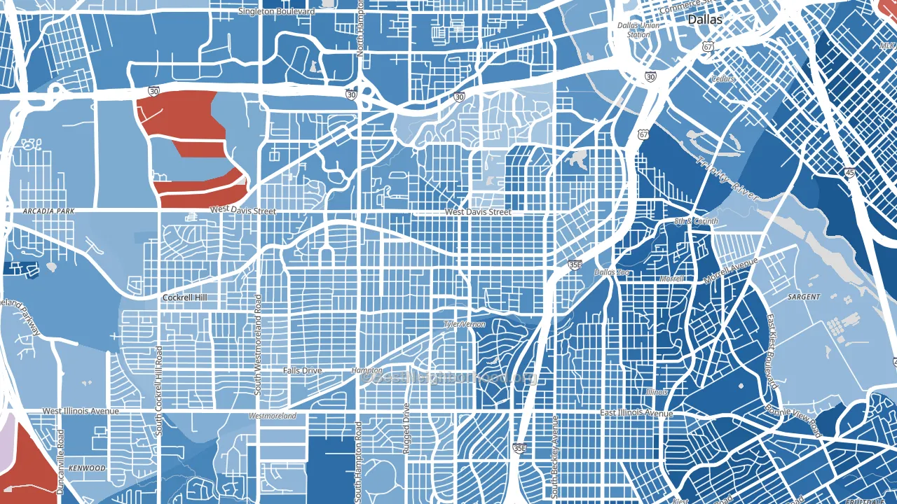 Oak Cliff, Dallas, TX block-group political-lean map