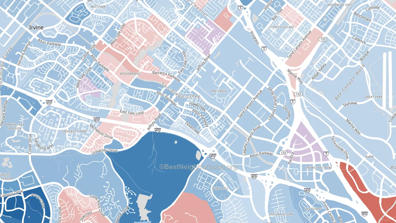 Oak Creek, Irvine, CA block-group political-lean map