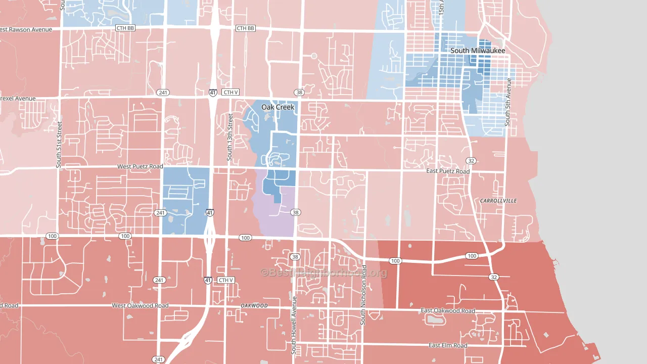 Oak Creek, WI block-group political-lean map
