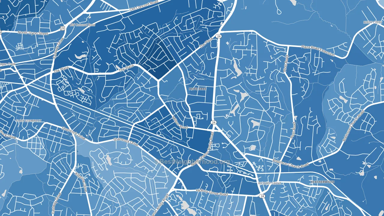 Oak Forest, Charlotte, NC block-group political-lean map