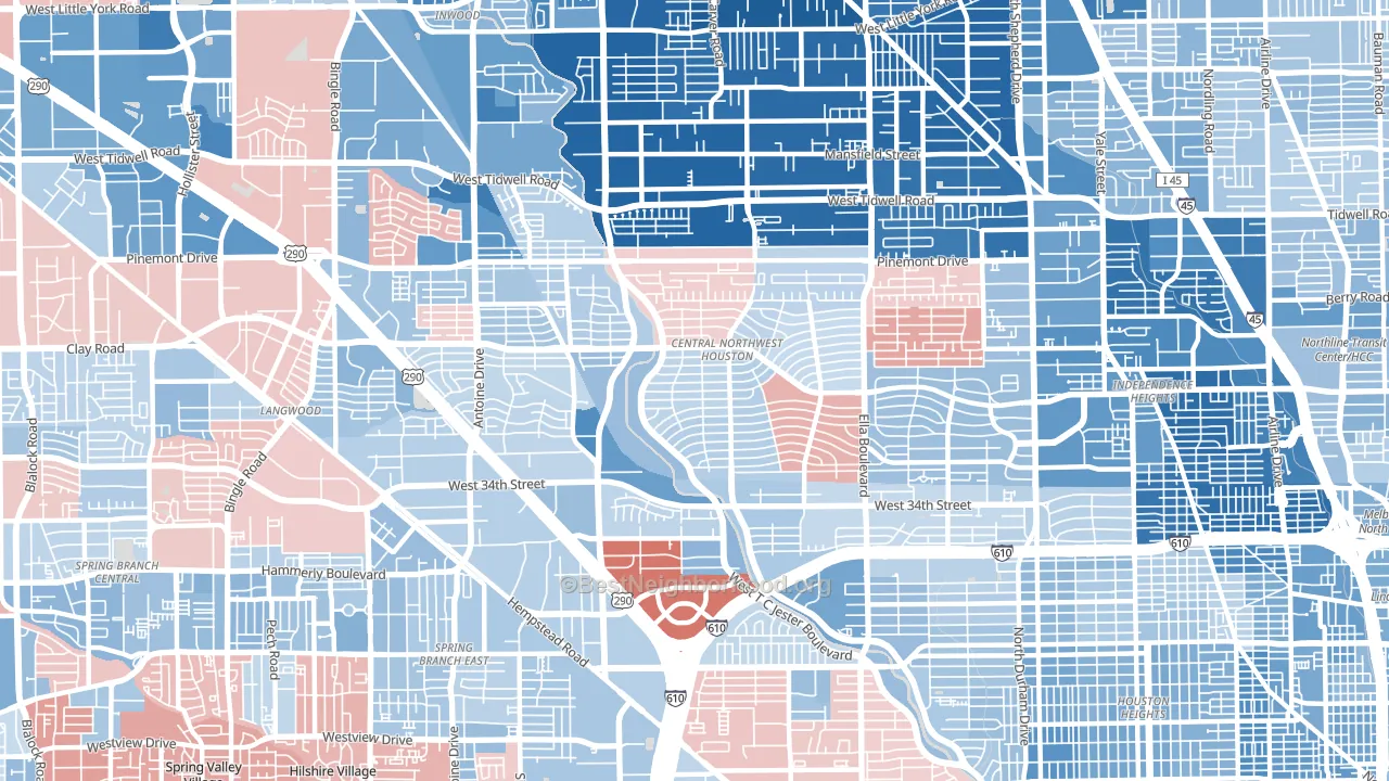 Oak Forest-Garden Oaks, Houston, TX block-group political-lean map