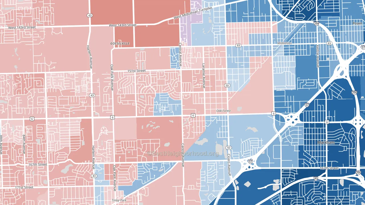 Oak Forest, IL block-group political-lean map
