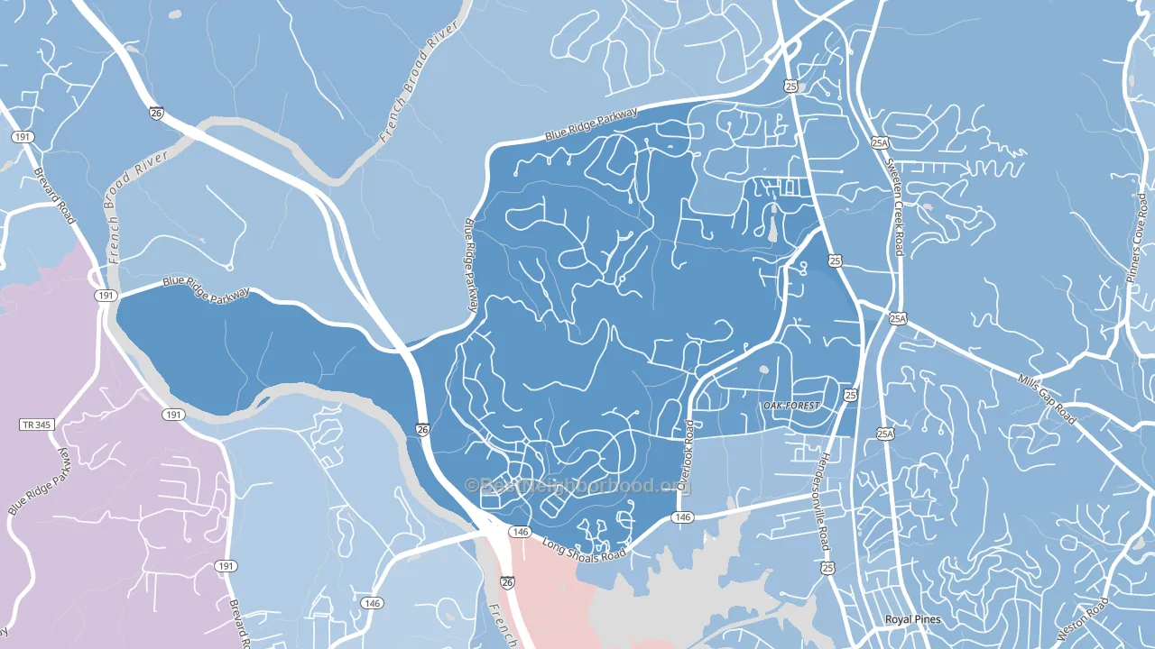Oak Forest, NC block-group political-lean map