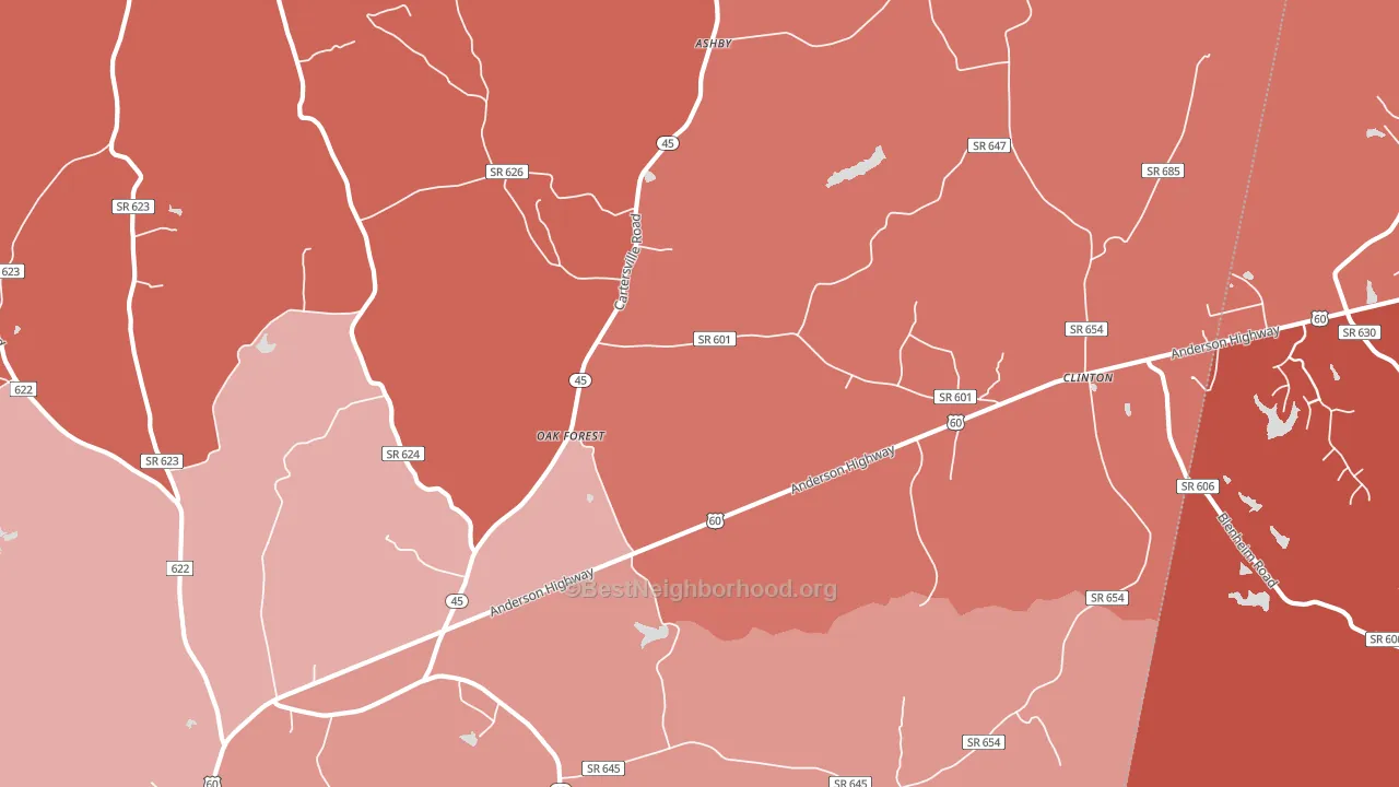 Oak Forest, VA block-group political-lean map