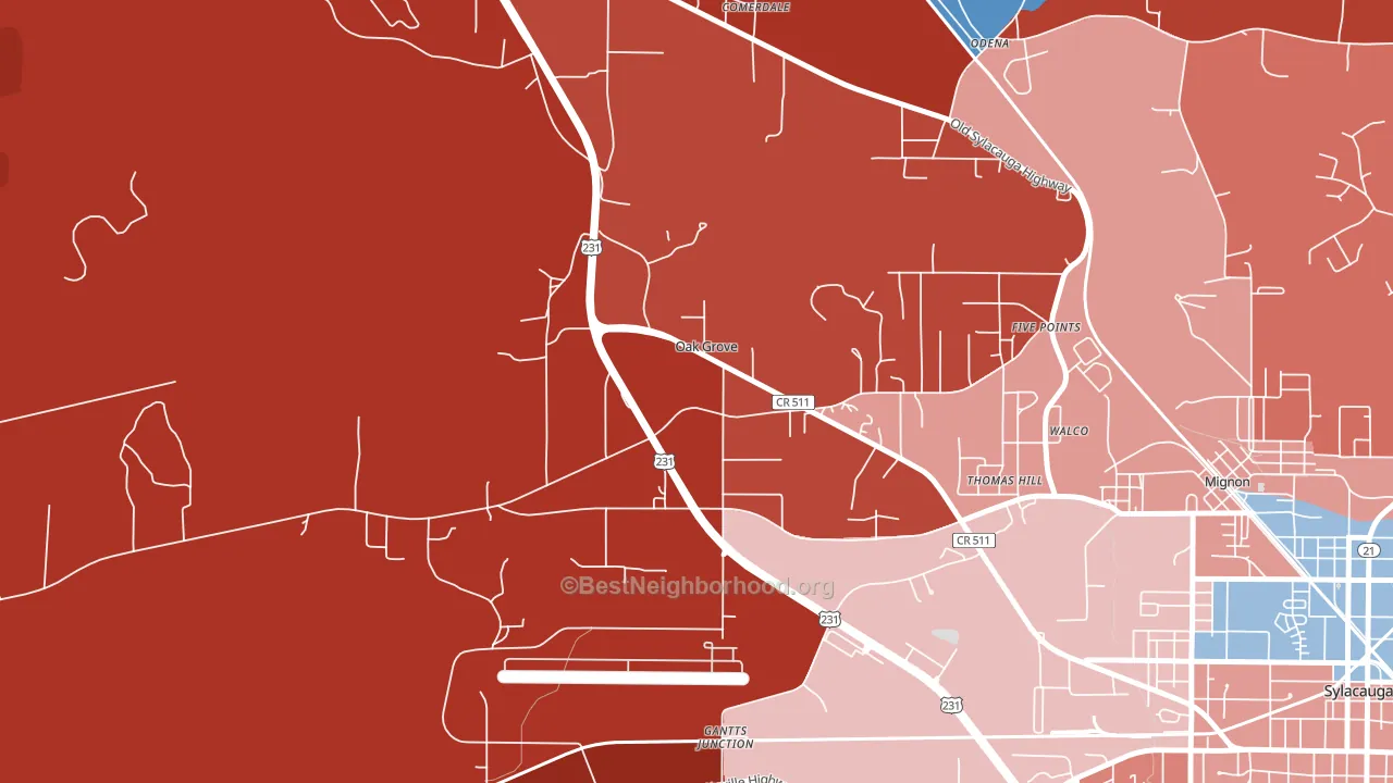 Oak Grove, AL block-group political-lean map