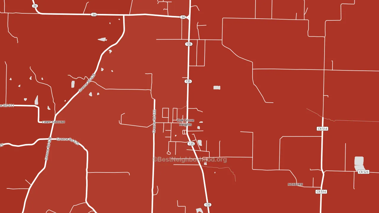 Oak Grove Heights, AR block-group political-lean map