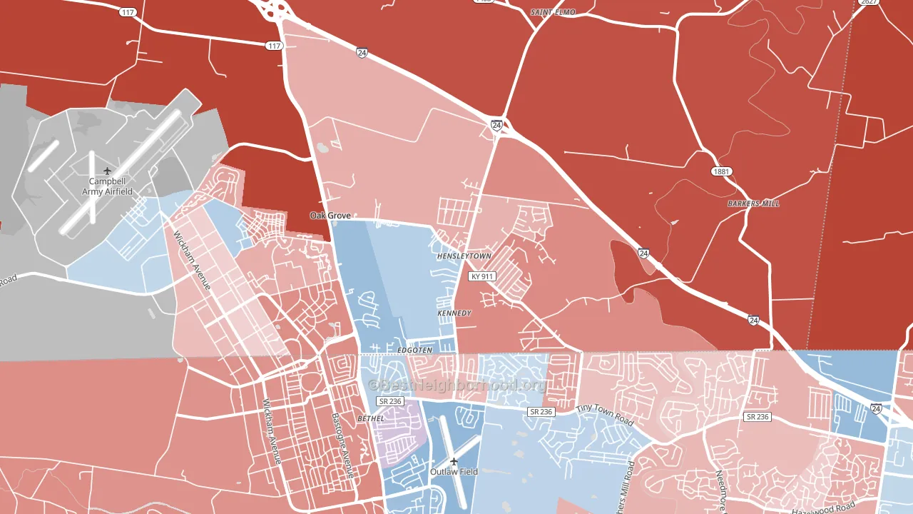 Oak Grove, KY block-group political-lean map