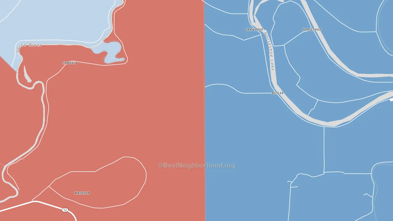 Oak Grove, MS block-group political-lean map