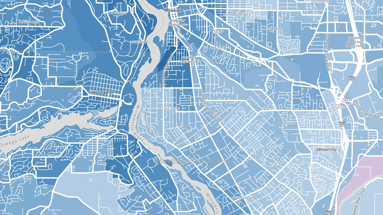 Oak Grove, OR block-group political-lean map
