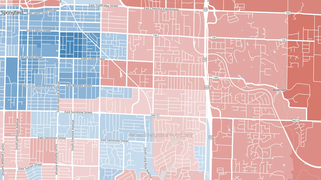 Oak Grove, Springfield, MO block-group political-lean map