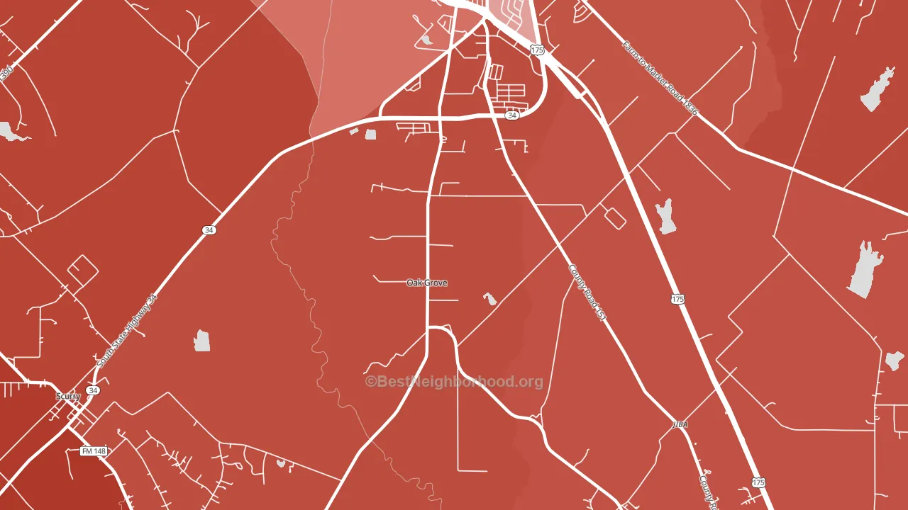 Oak Grove, TX block-group political-lean map