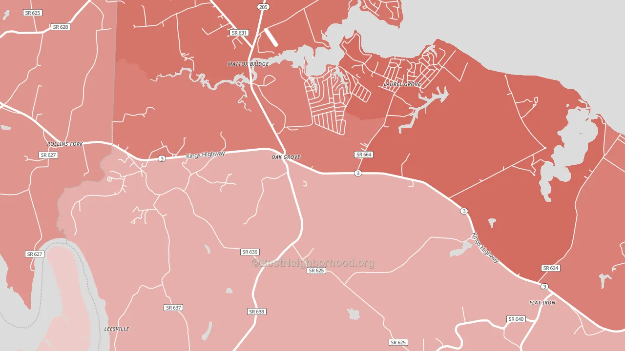 Oak Grove, VA block-group political-lean map