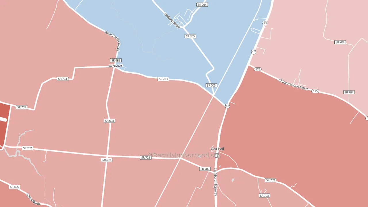 Oak Hall, VA block-group political-lean map