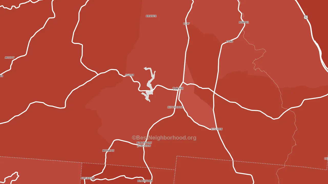 Oak Hill, OH block-group political-lean map