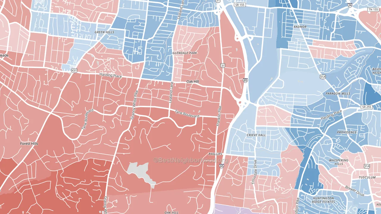 Oak Hill, TN block-group political-lean map