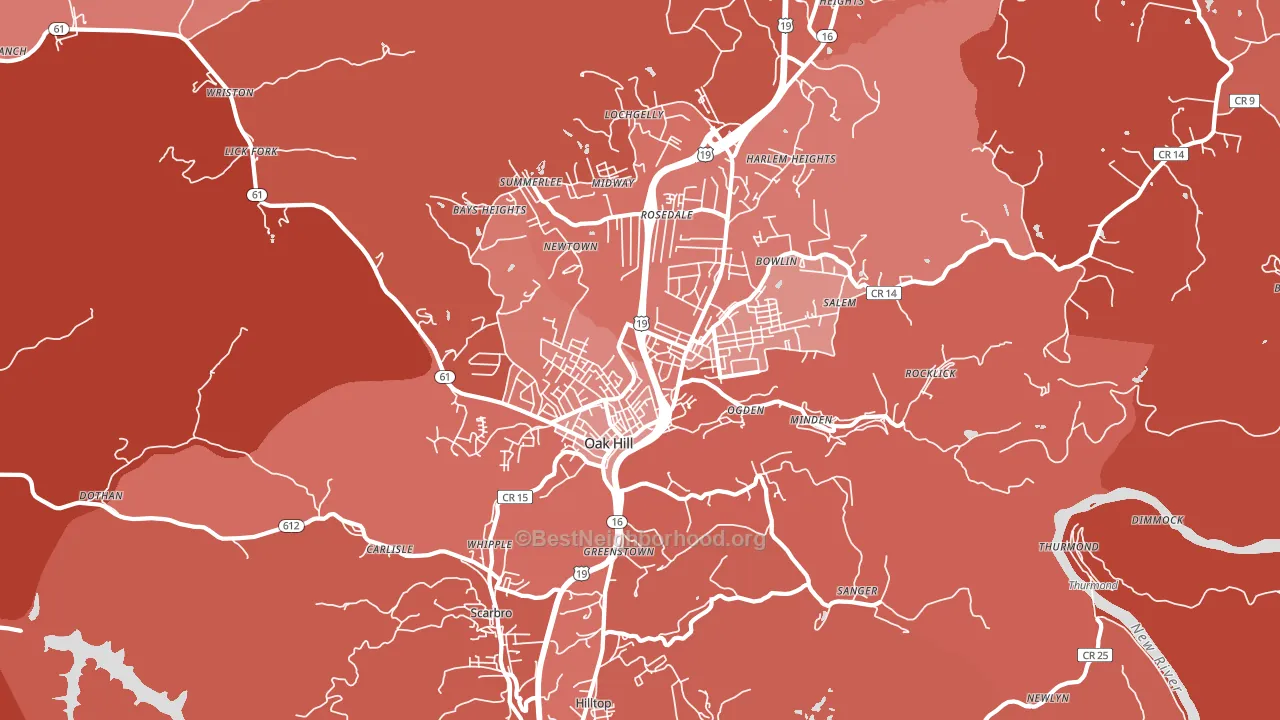 Oak Hill, WV block-group political-lean map