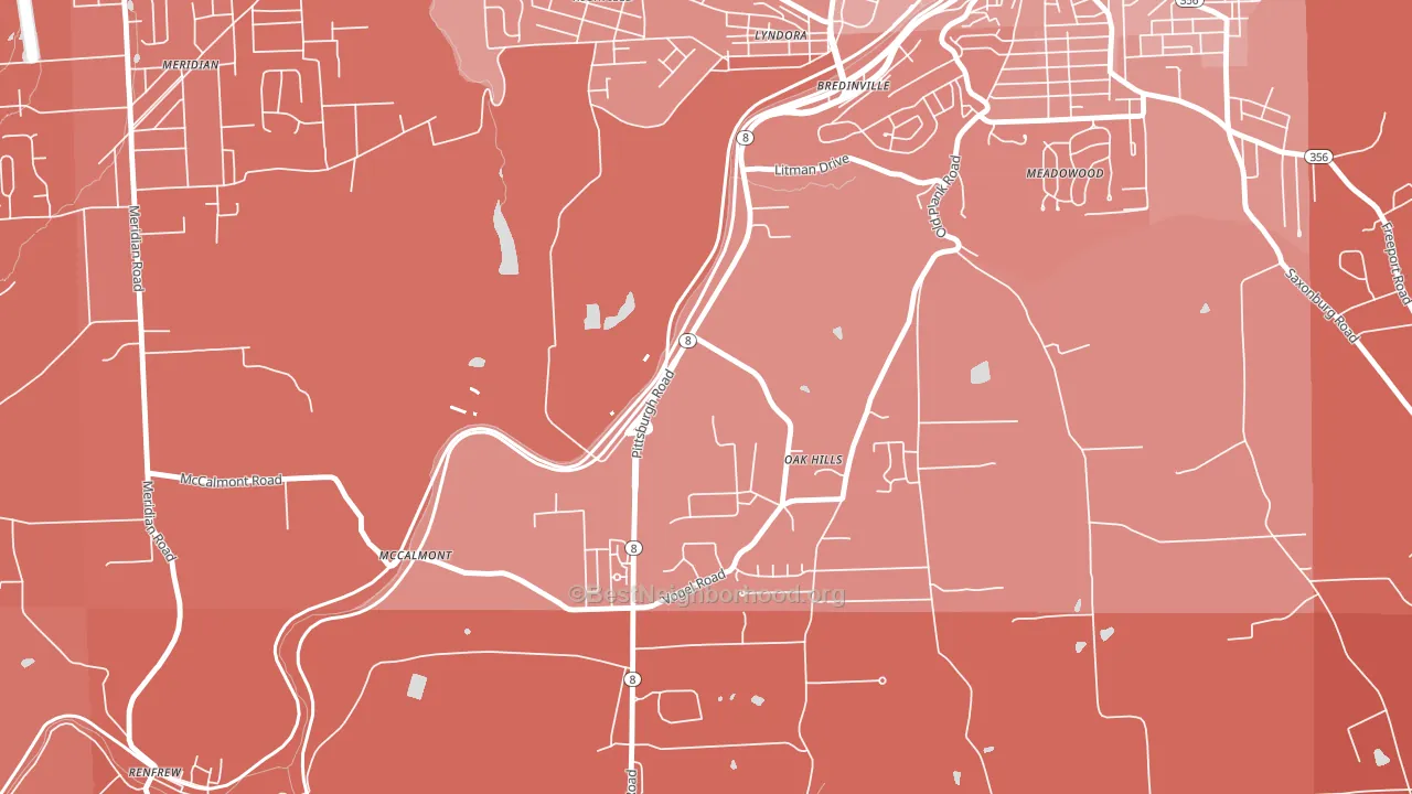 Oak Hills, PA block-group political-lean map