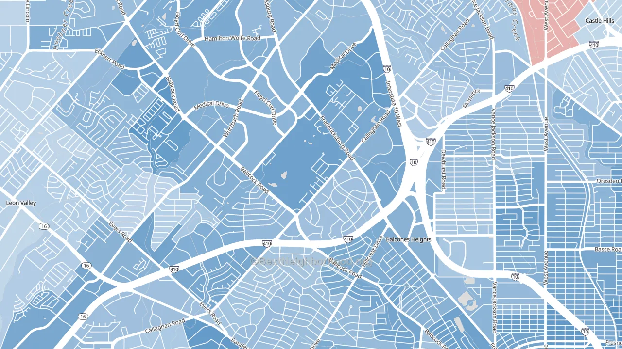 Oak Hills, San Antonio, TX block-group political-lean map