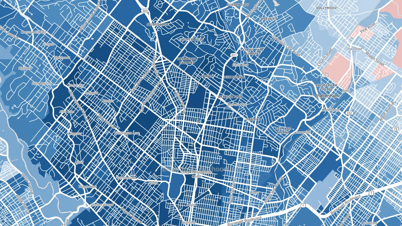Oak Lane, Philadelphia, PA block-group political-lean map