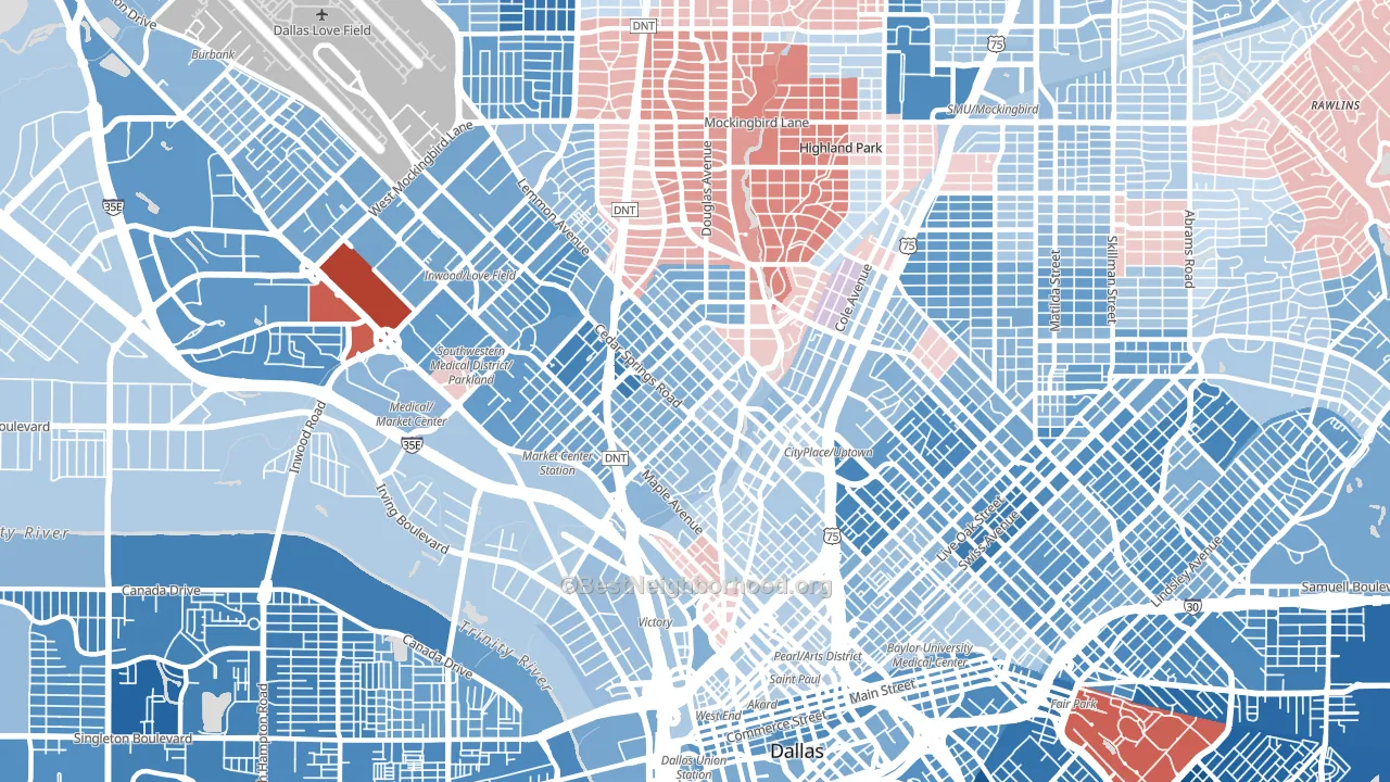 Oak Lawn, Dallas, TX block-group political-lean map