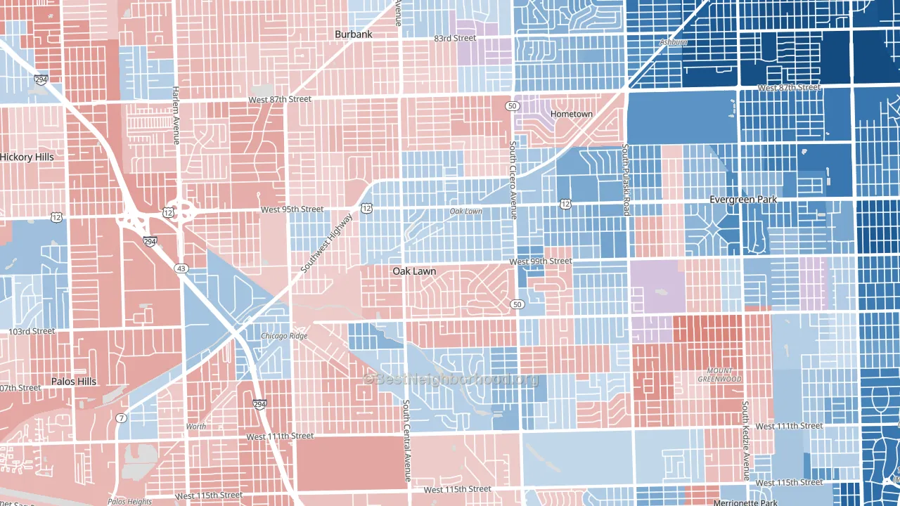 Oak Lawn, IL block-group political-lean map