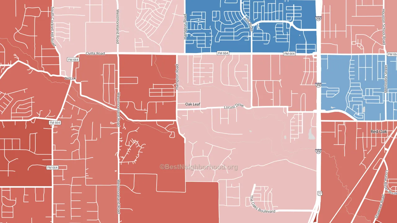 Oak Leaf, TX block-group political-lean map