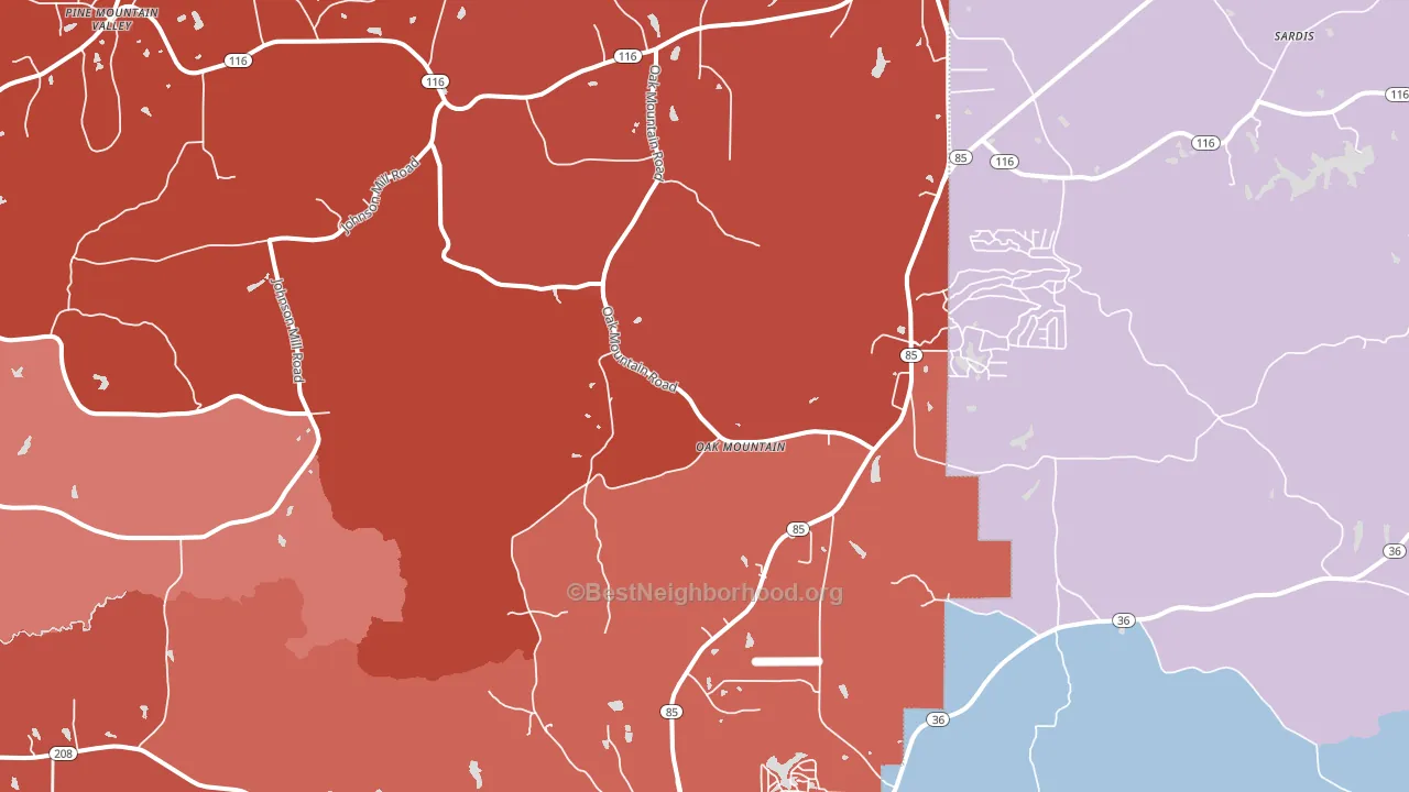 Oak Mountain, GA block-group political-lean map