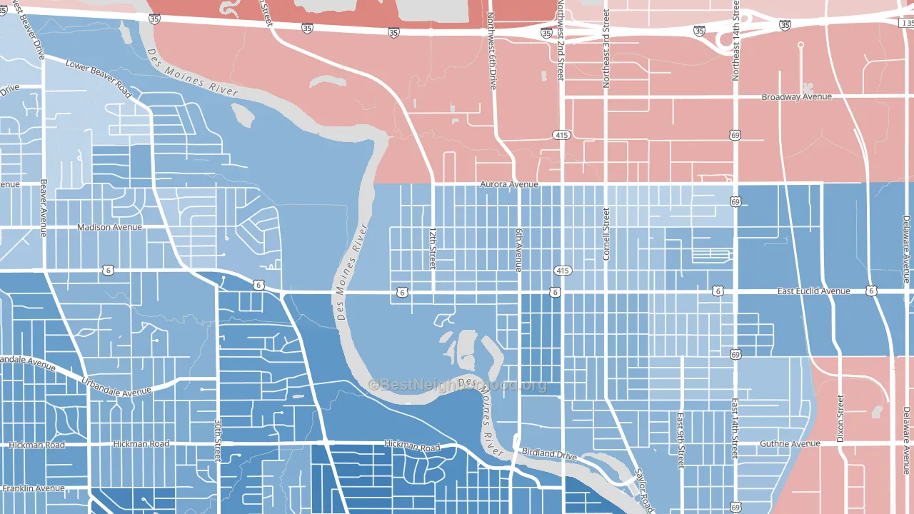 Oak Park, Des Moines, IA block-group political-lean map