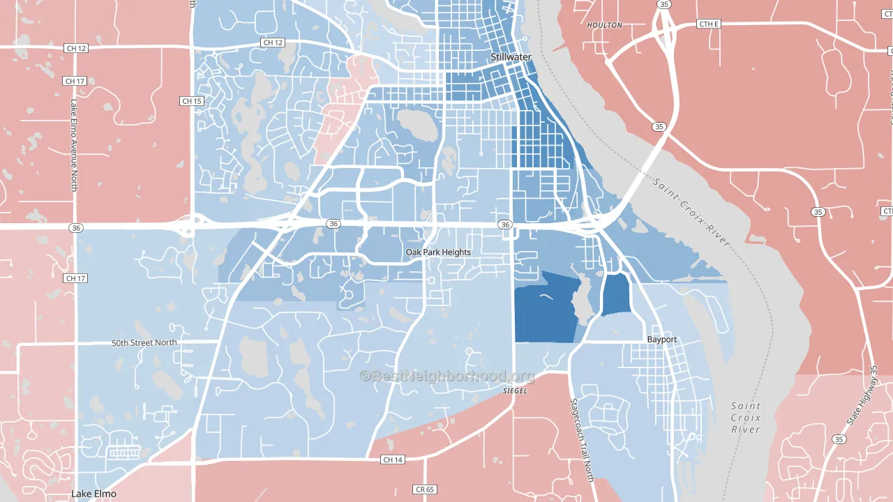 Oak Park Heights, MN block-group political-lean map
