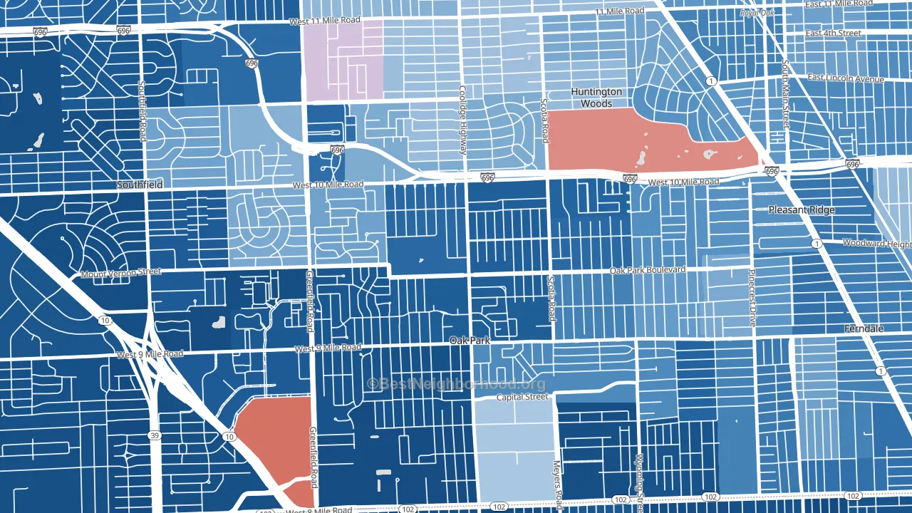 Oak Park, MI block-group political-lean map