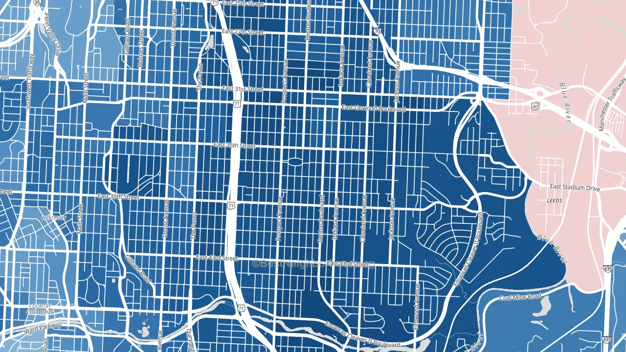 Oak Park Northwest, Kansas City, MO block-group political-lean map
