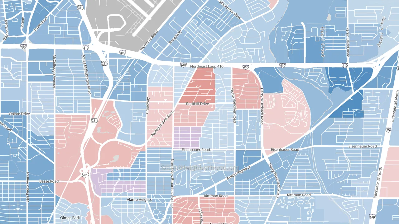 Oak Park-Northwood, San Antonio, TX block-group political-lean map