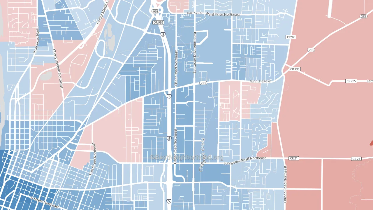 Oak Park, Salem, OR block-group political-lean map