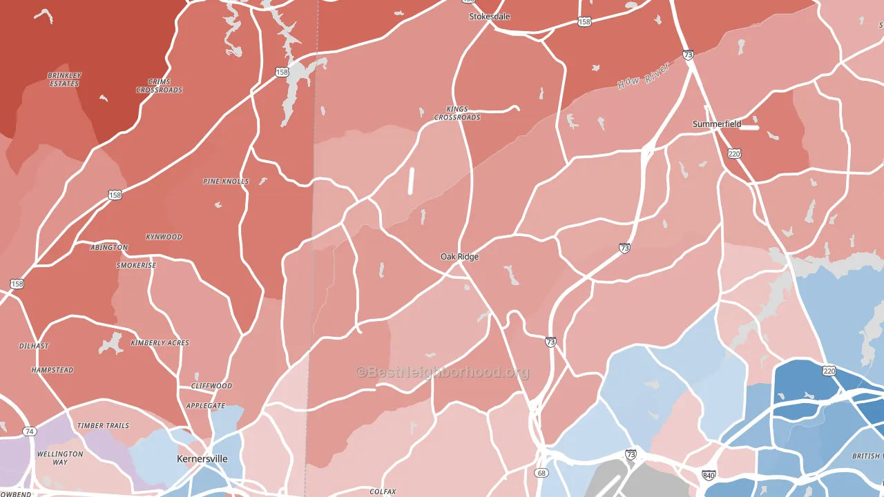 Oak Ridge, NC block-group political-lean map