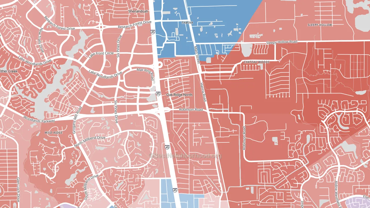 Oak Ridge North, TX block-group political-lean map