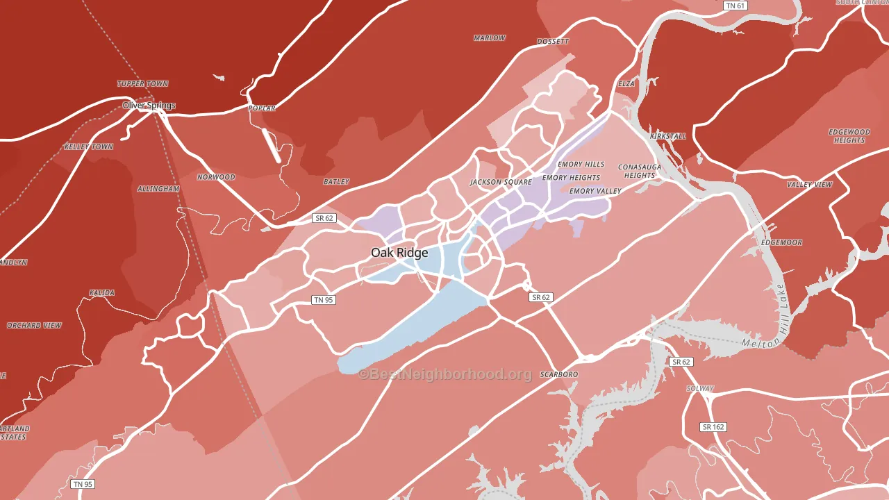 Oak Ridge, TN block-group political-lean map