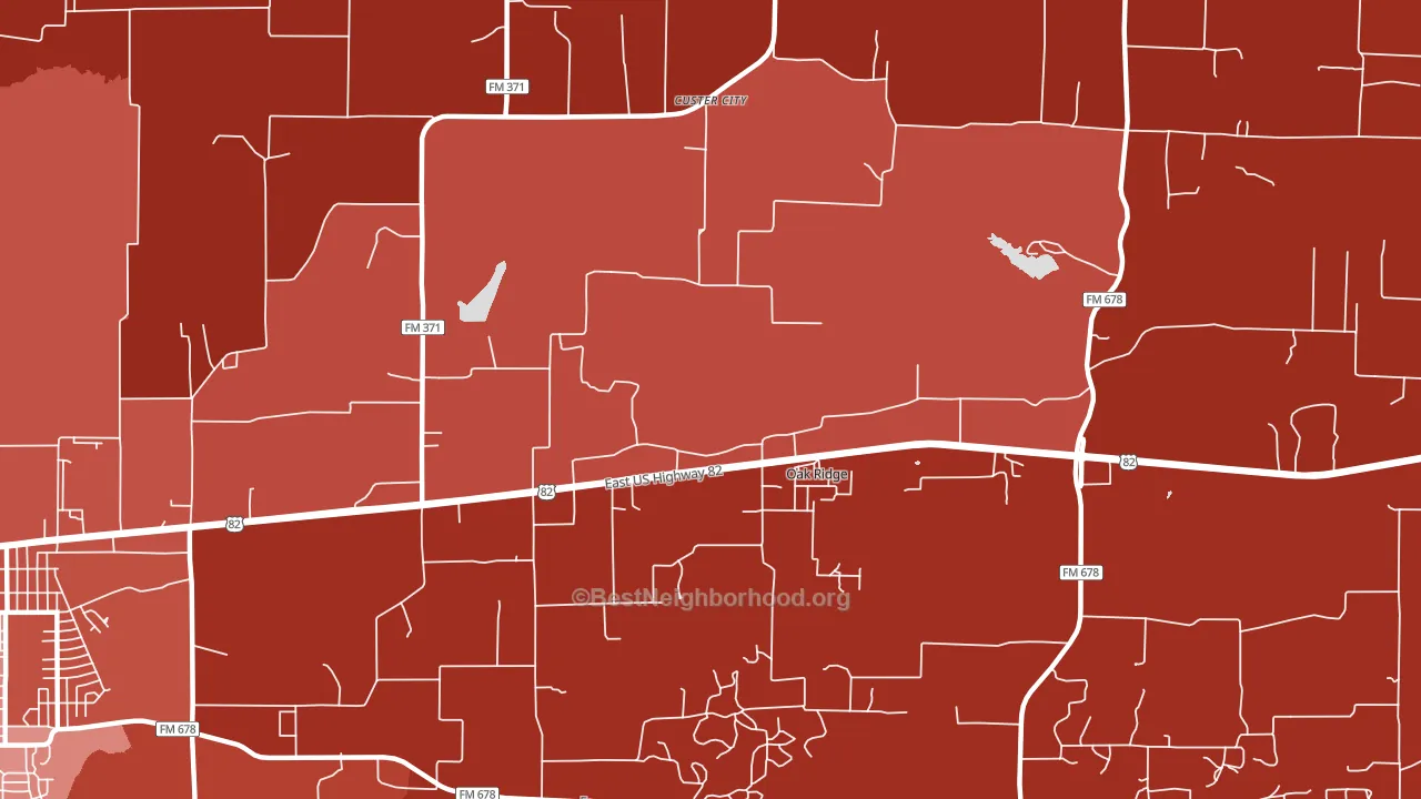 Oak Ridge, TX block-group political-lean map
