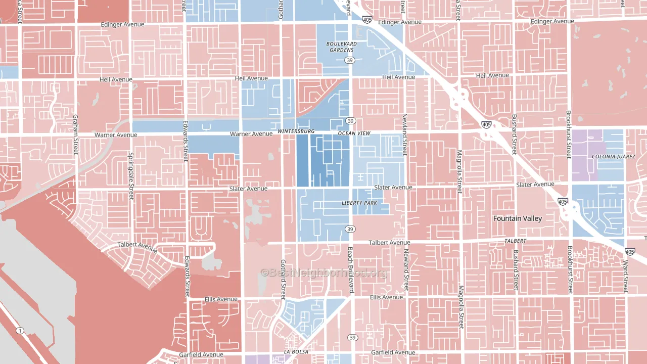 Oak View, Huntington Beach, CA block-group political-lean map