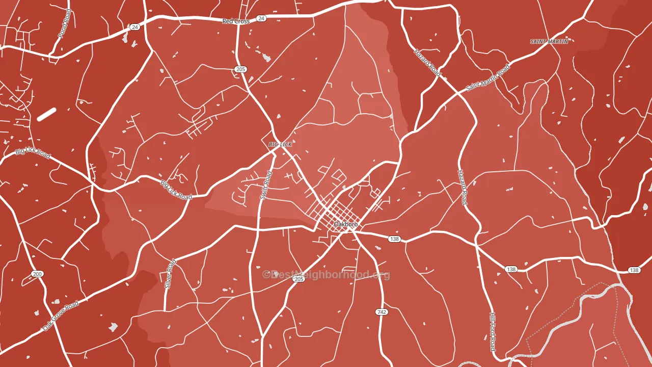 Oakboro, NC block-group political-lean map