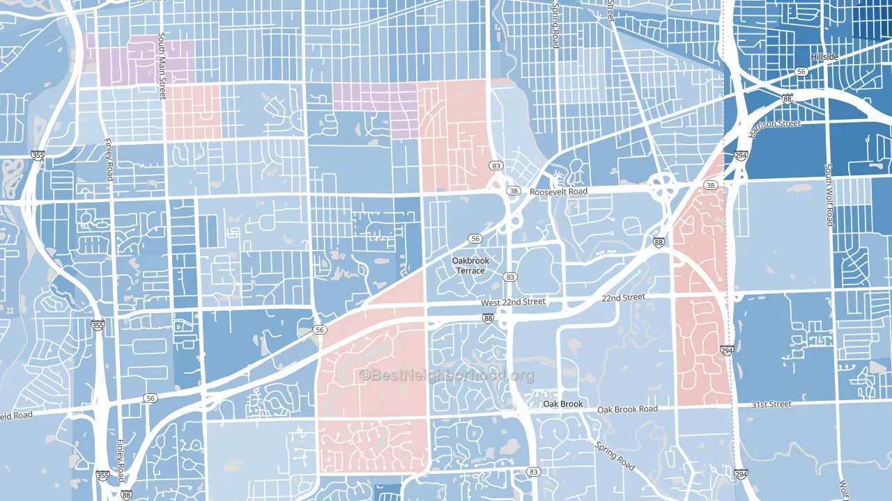 Oakbrook Terrace, IL block-group political-lean map