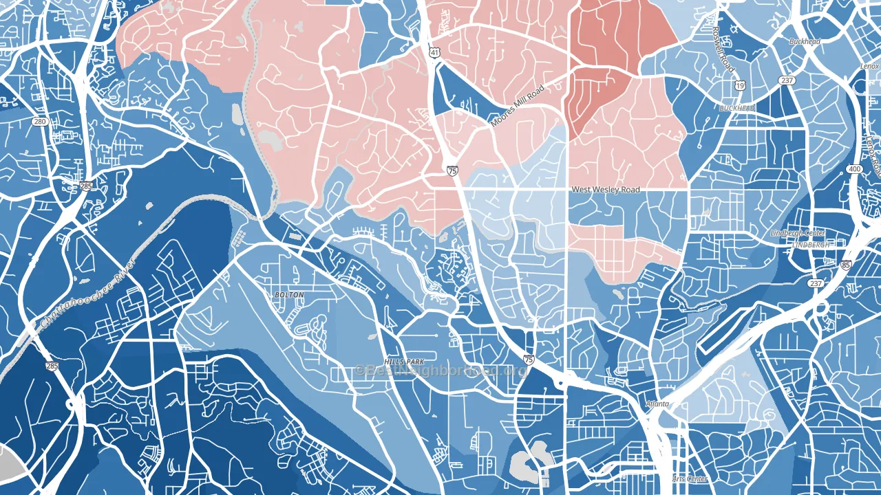 Oakdale, Atlanta, GA block-group political-lean map