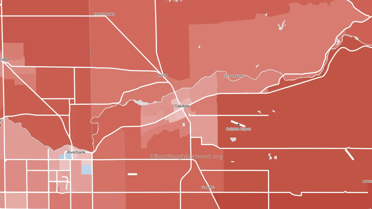 Oakdale, CA block-group political-lean map