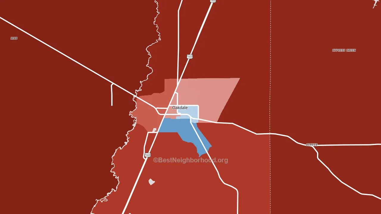 Oakdale, LA block-group political-lean map