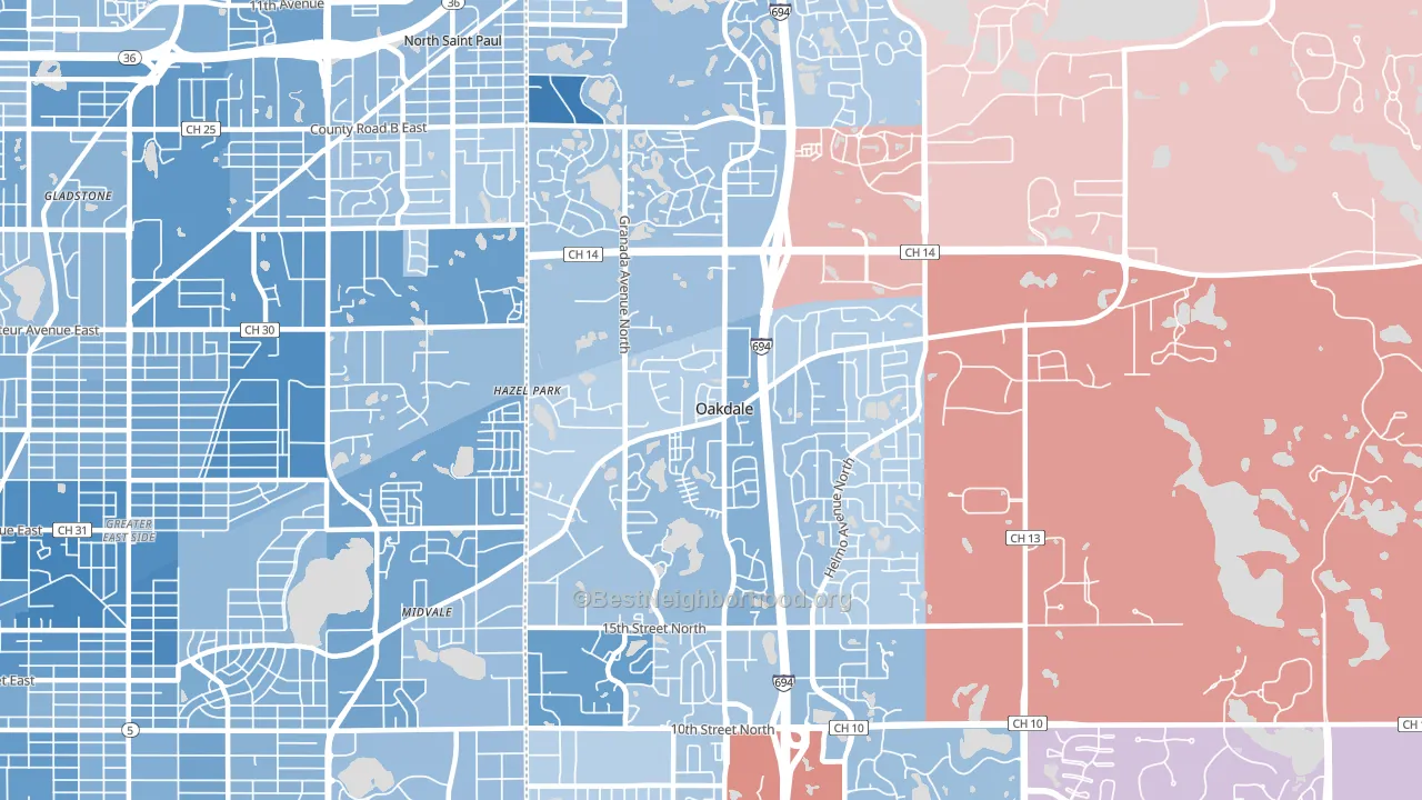 Oakdale, MN block-group political-lean map