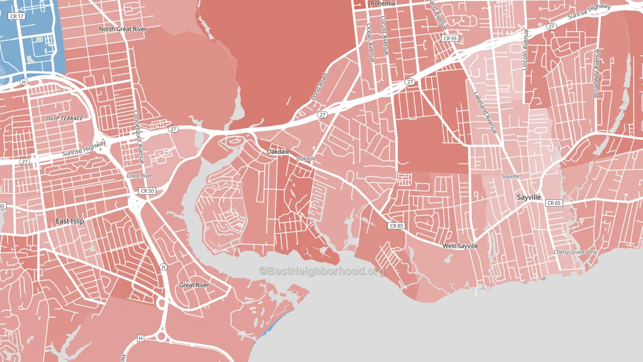 Oakdale, NY block-group political-lean map